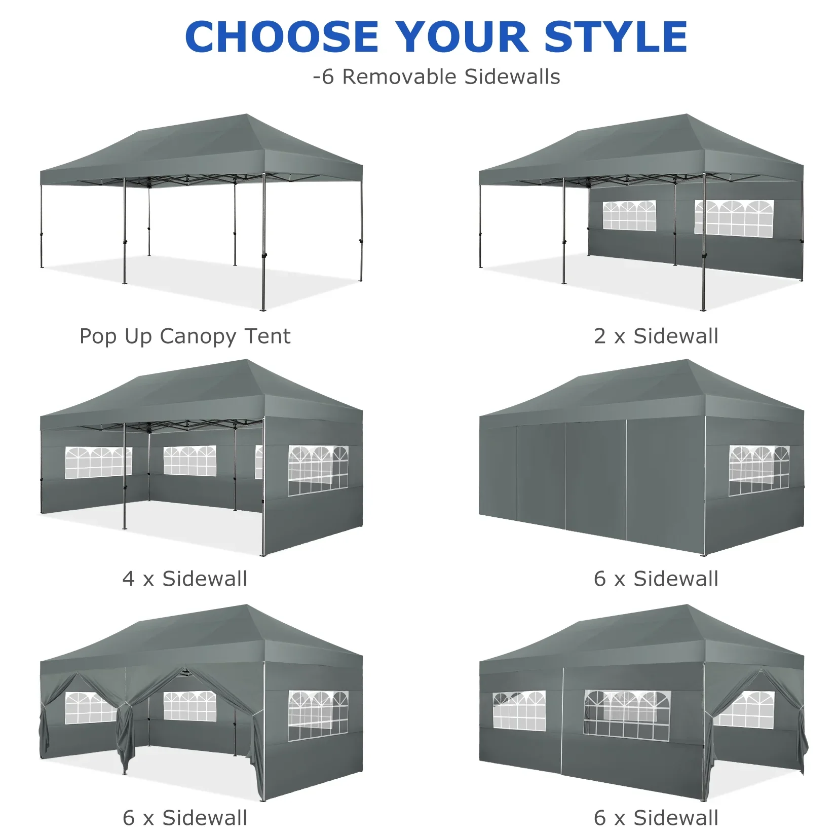 SANOPY 10'x20' Pop Up Canopy Waterproof Folding Tent Outdoor Easy Set-up Instant Tent Heavy Duty Commercial Wedding Party Shelter with 6 Removable Sidewalls, 4 Sandbags, Roller Bag, Black