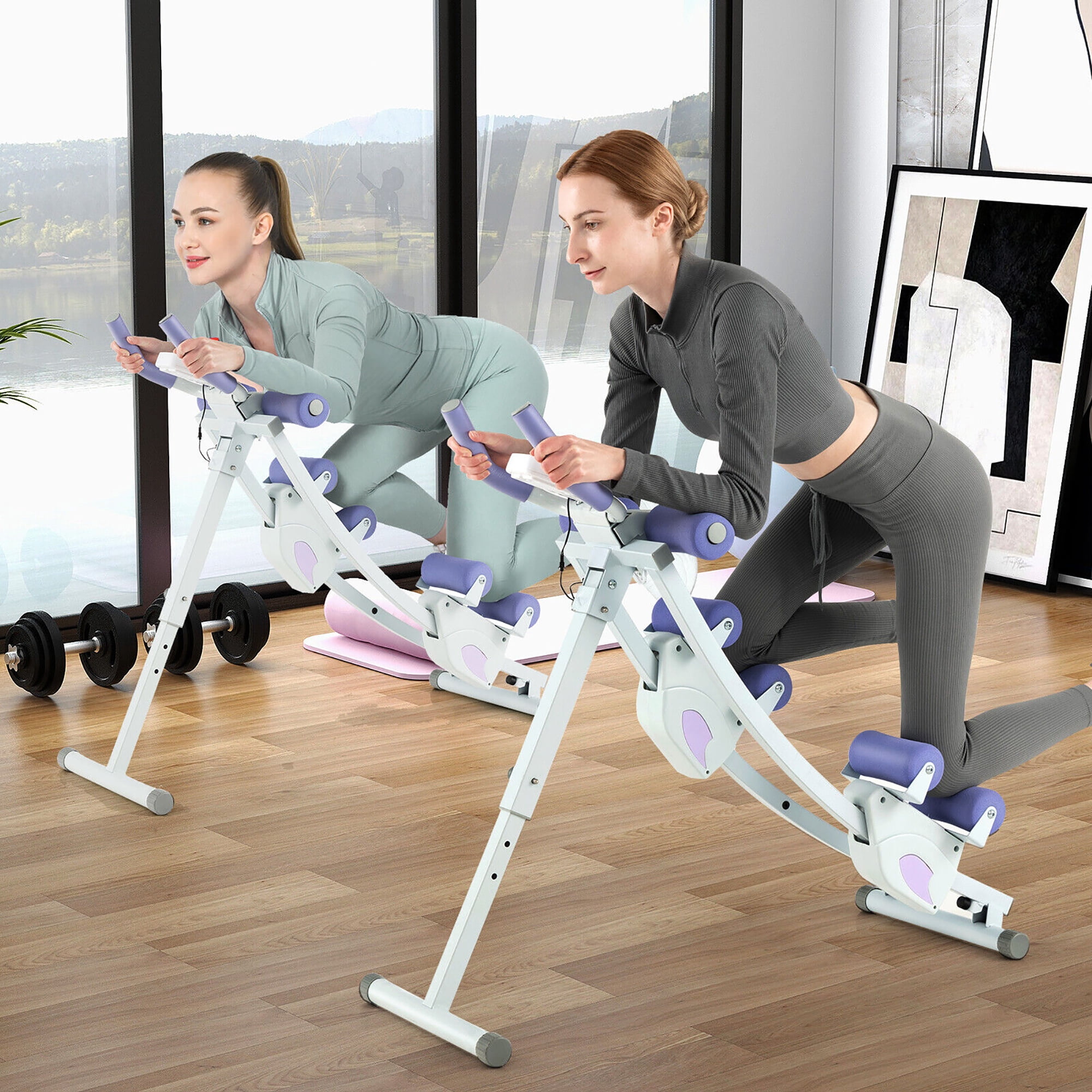 Gymax Ab Machine Foldable Core & Abdominal Workout Trainer Cruncher Adjustable Heights