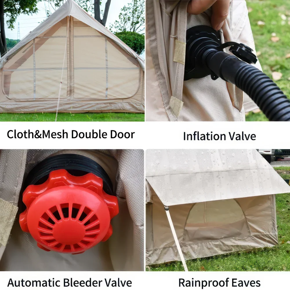Oufan Inflatable Tents for Camping, Blow Up Tent with Hand Pump, Easy Setup 4 Season Waterproof Outdoor Tent, with 12 Mesh Window and Oxford Air Glamping Tents for Camping Adult 4-6 Person, Beige