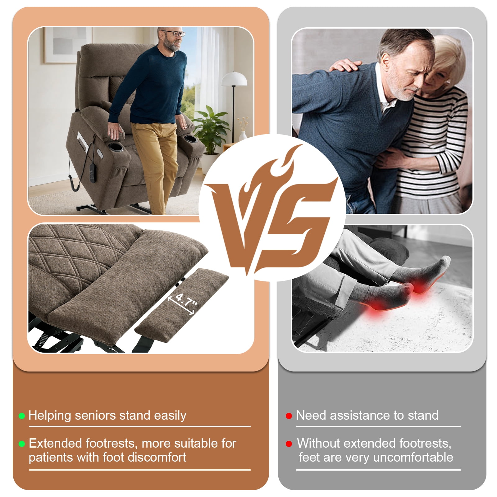 TEKAMON Power Lift Recliner Chair for Elderly - Adjustable Headrest, Three Motor, Infinite Positions, Built-in Massage and Heating, USB Ports, Cup Holders
