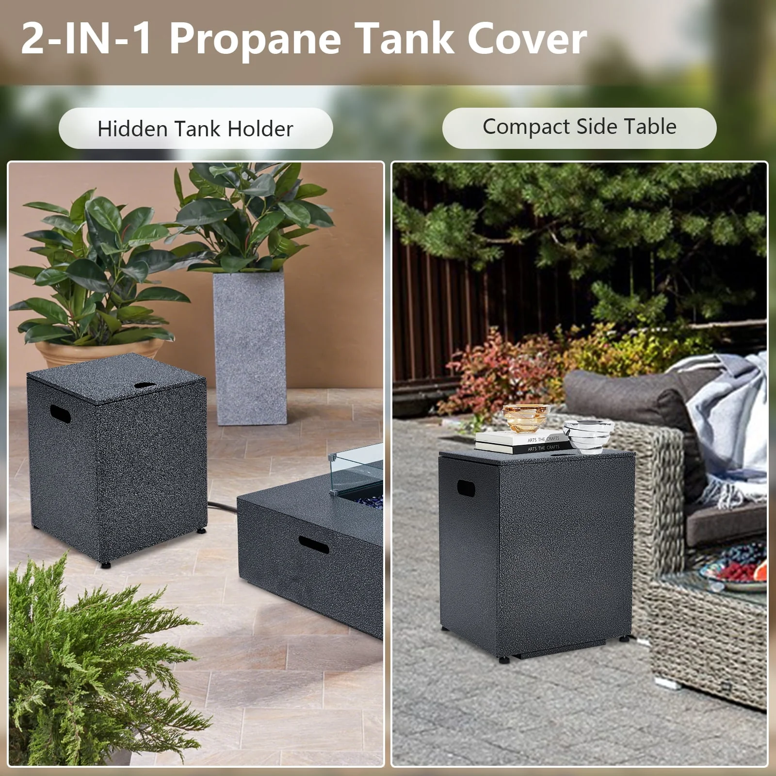 Propane Fire Pit Table – 36" Square 50K BTU – Outdoor Gas Fire Table – Removable Lid & Wind Guard – Blue Glass Rocks – Steel – Includes Rain Cover, Windshield & Gas Cylinder Box – Patio Heater
