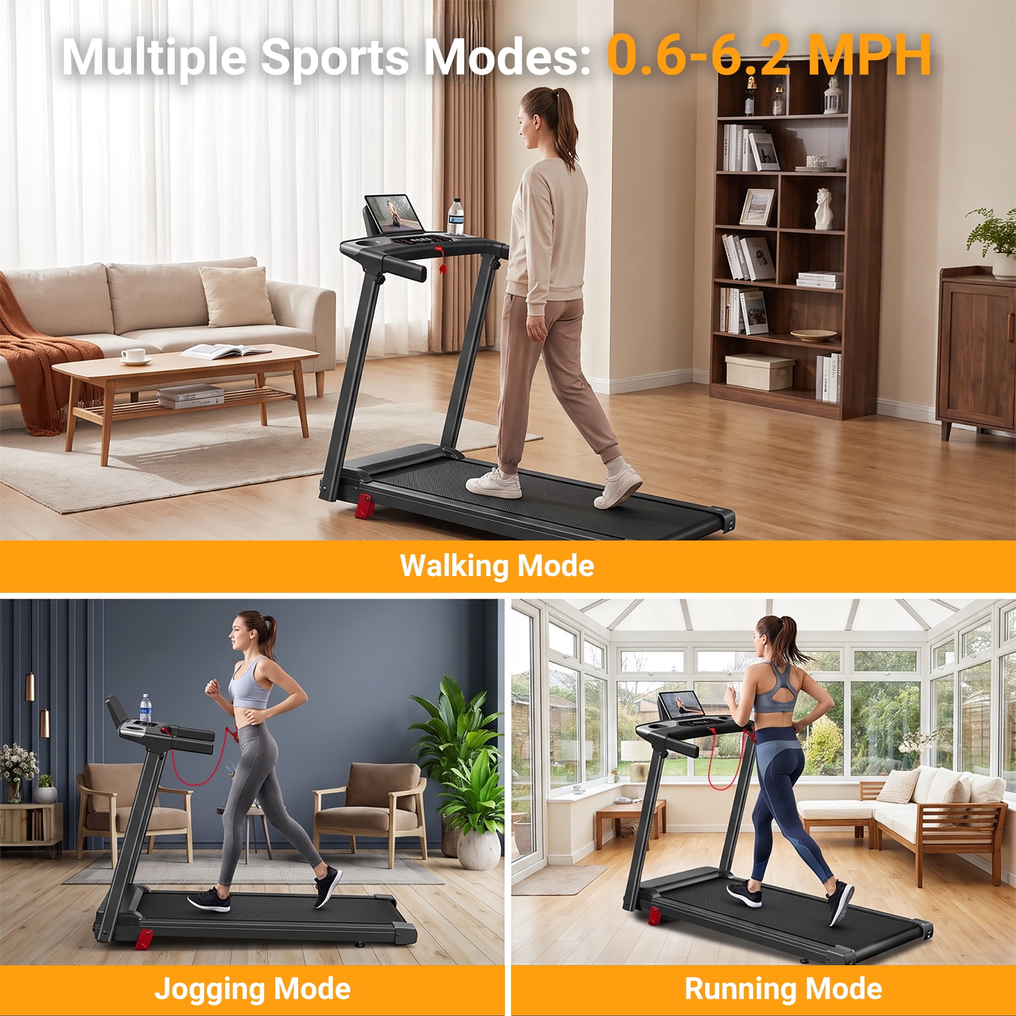 Tomile Foldable Treadmill for Home, 3.0 HP Portable Treadmill with Incline for Running Exercise, 300 lb Capacity