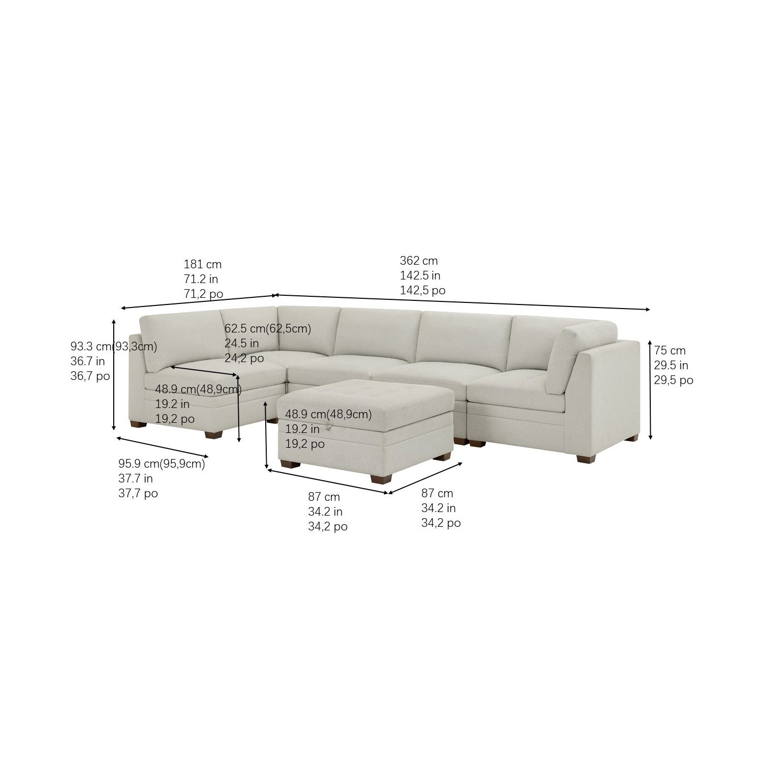 Thomasville Tisdale Tufted 6-piece Fabric Sectional with Storage Ottoman