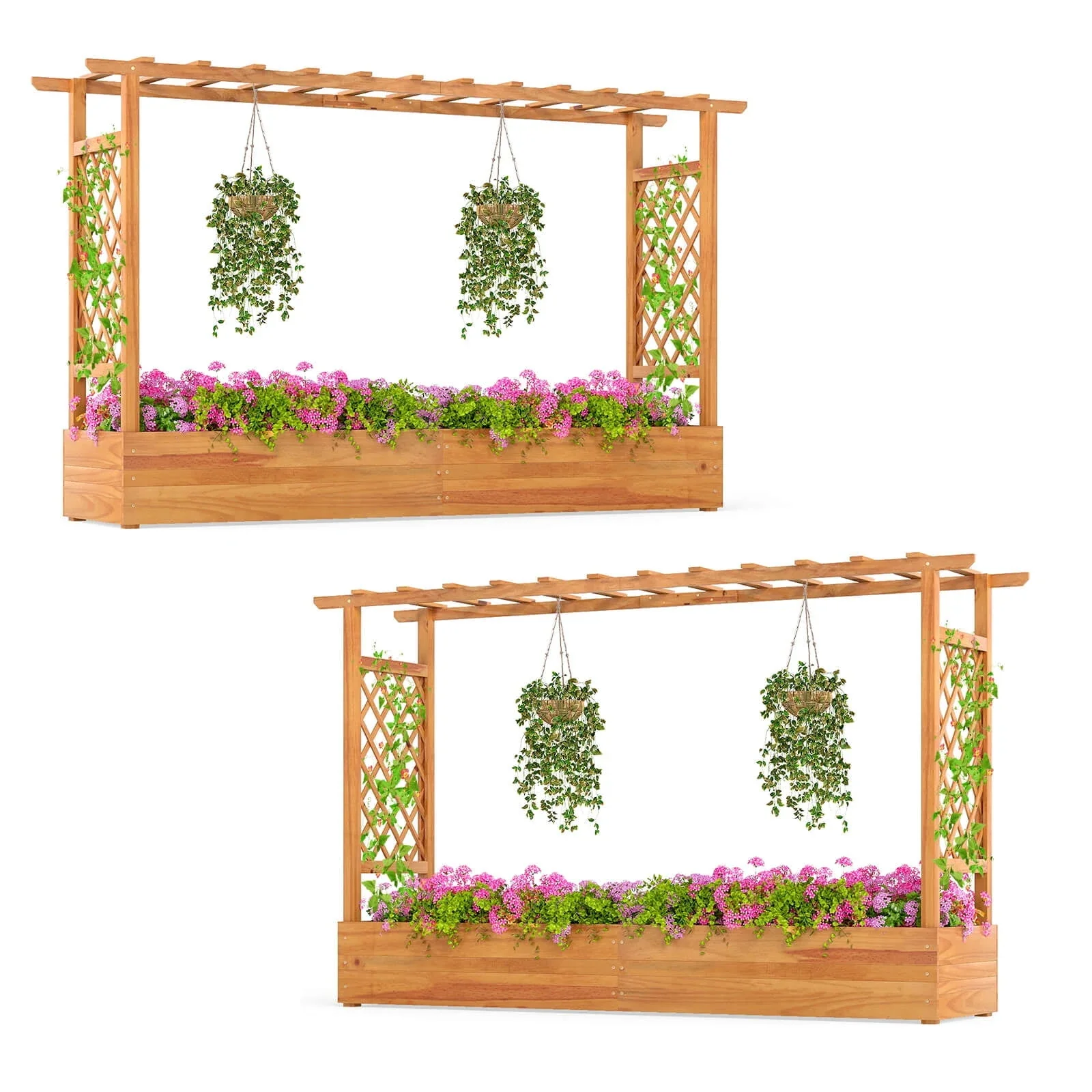 Costway 2 PCS 45" Raised Garden Bed with Trellis with Hanging Roof, 2 Side Trellises