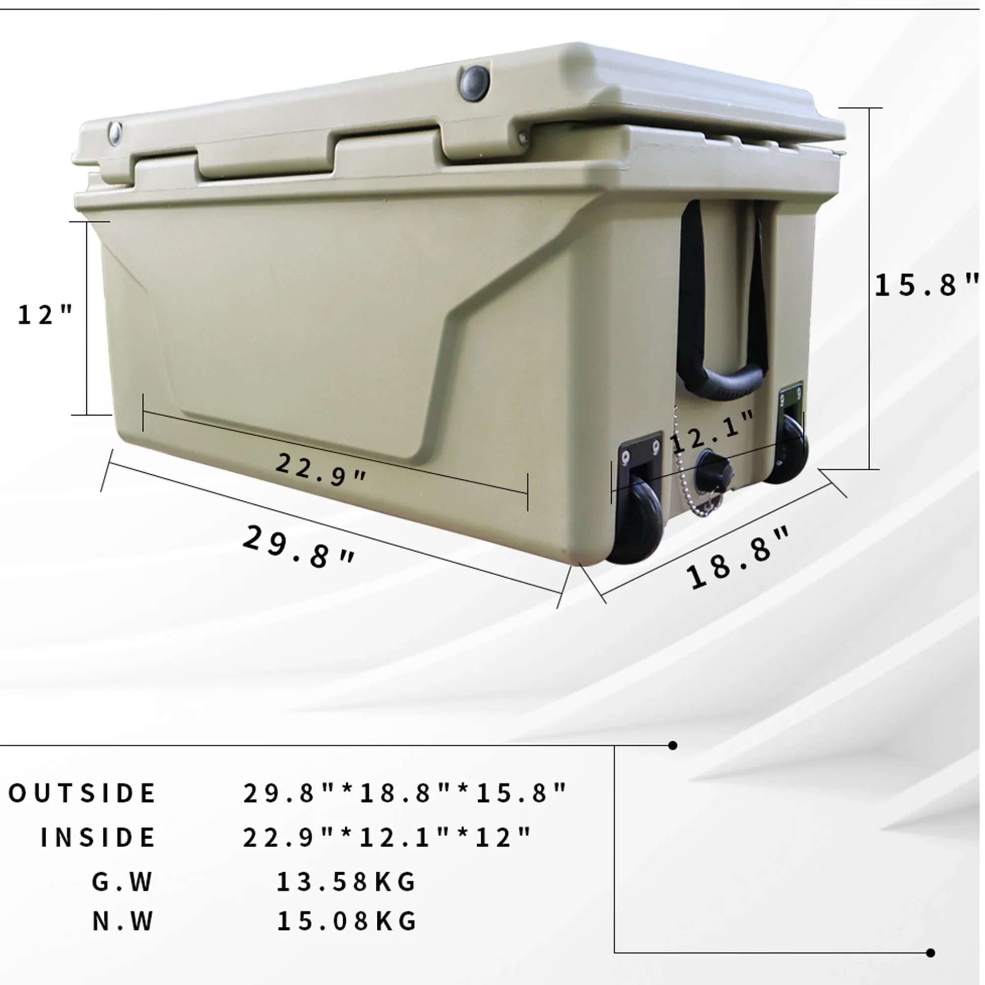 Segmart 65QT Hard Insulated Portable Cooler for Camping, Ultra-Light Insulated Ice Chest Box with 2 Wheels, Leak-Proof Cooler for Drink, Beverage, Beach, Camping, Picnic, Barbecue, Khaki