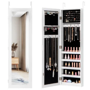 Costway Door Mounted Mirrored Jewelry Cabinet Armoire Storage Organizer