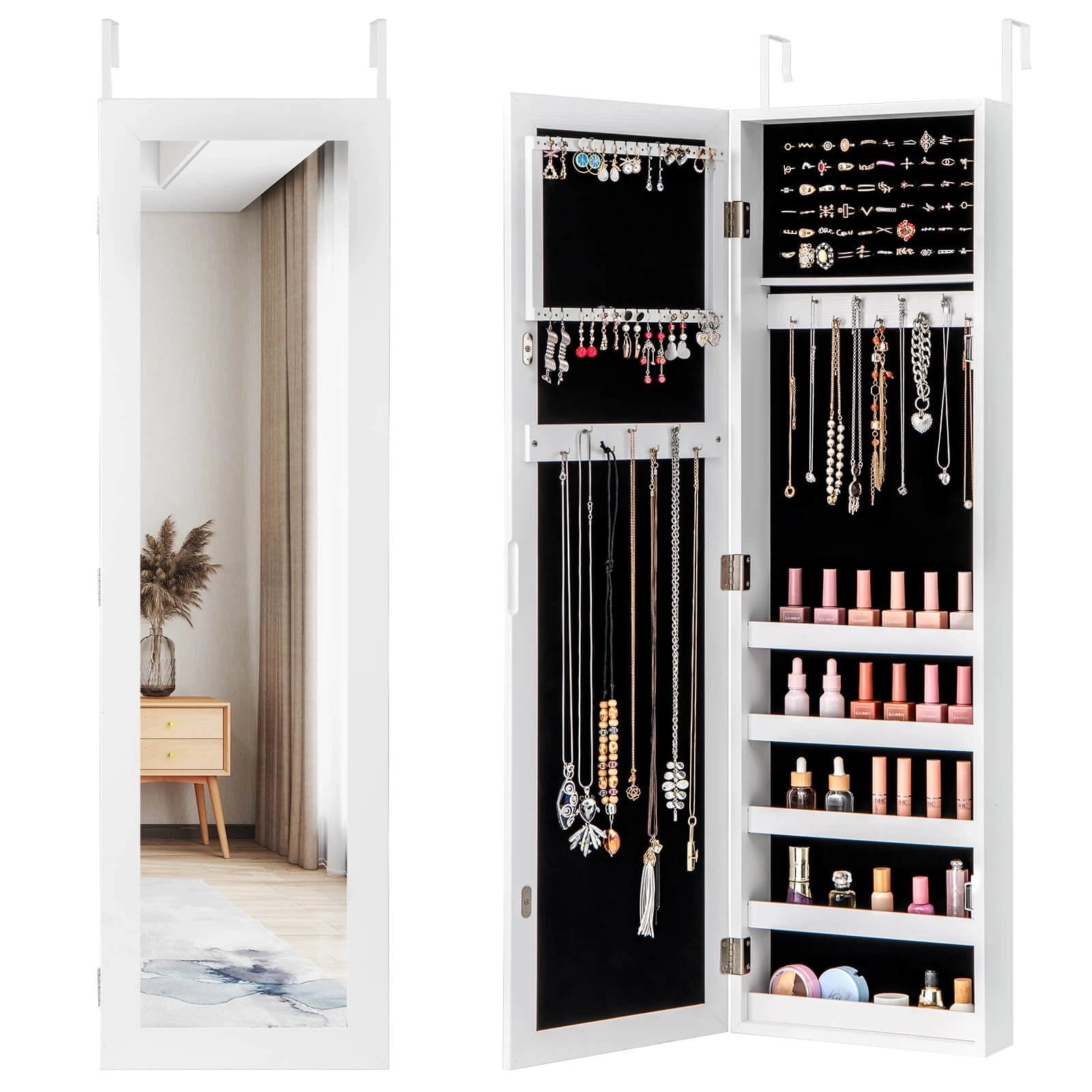 Costway Door Mounted Mirrored Jewelry Cabinet Armoire Storage Organizer