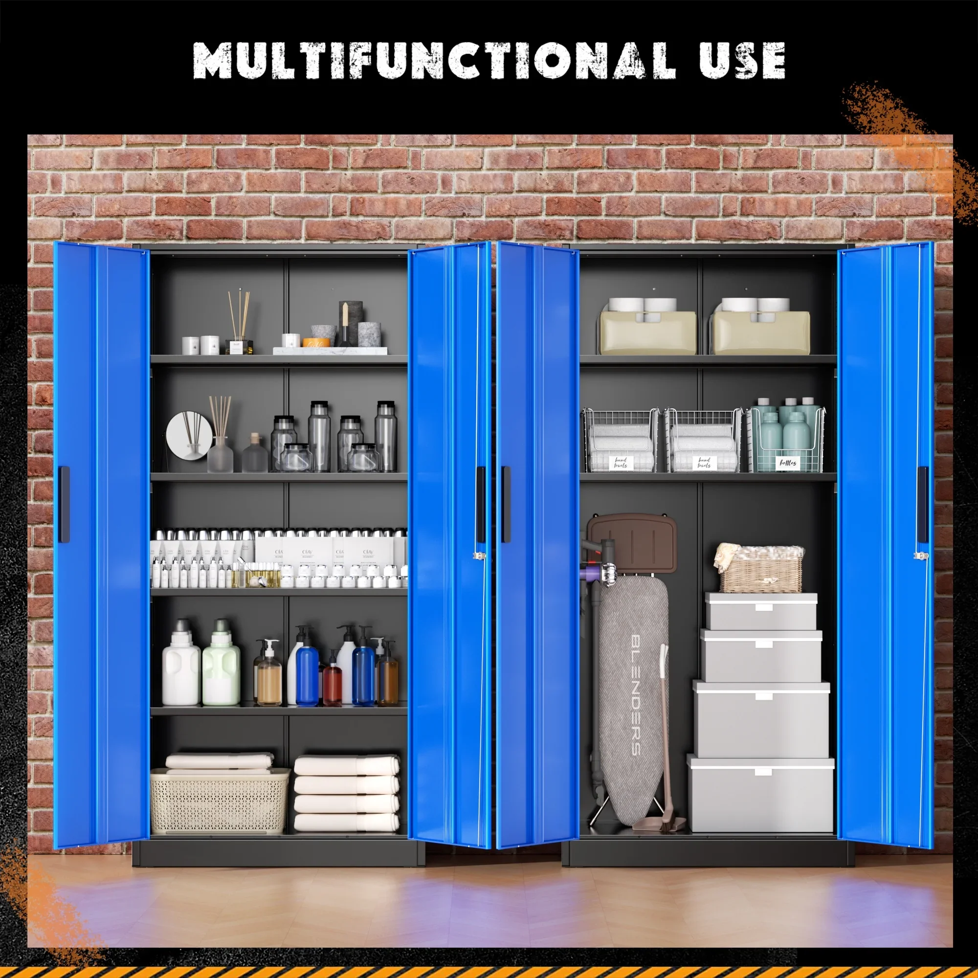 SOLAURA 71" Metal Garage Storage Cabinet with Locking Doors and Adjustable Shelves for Home, Office(Black)