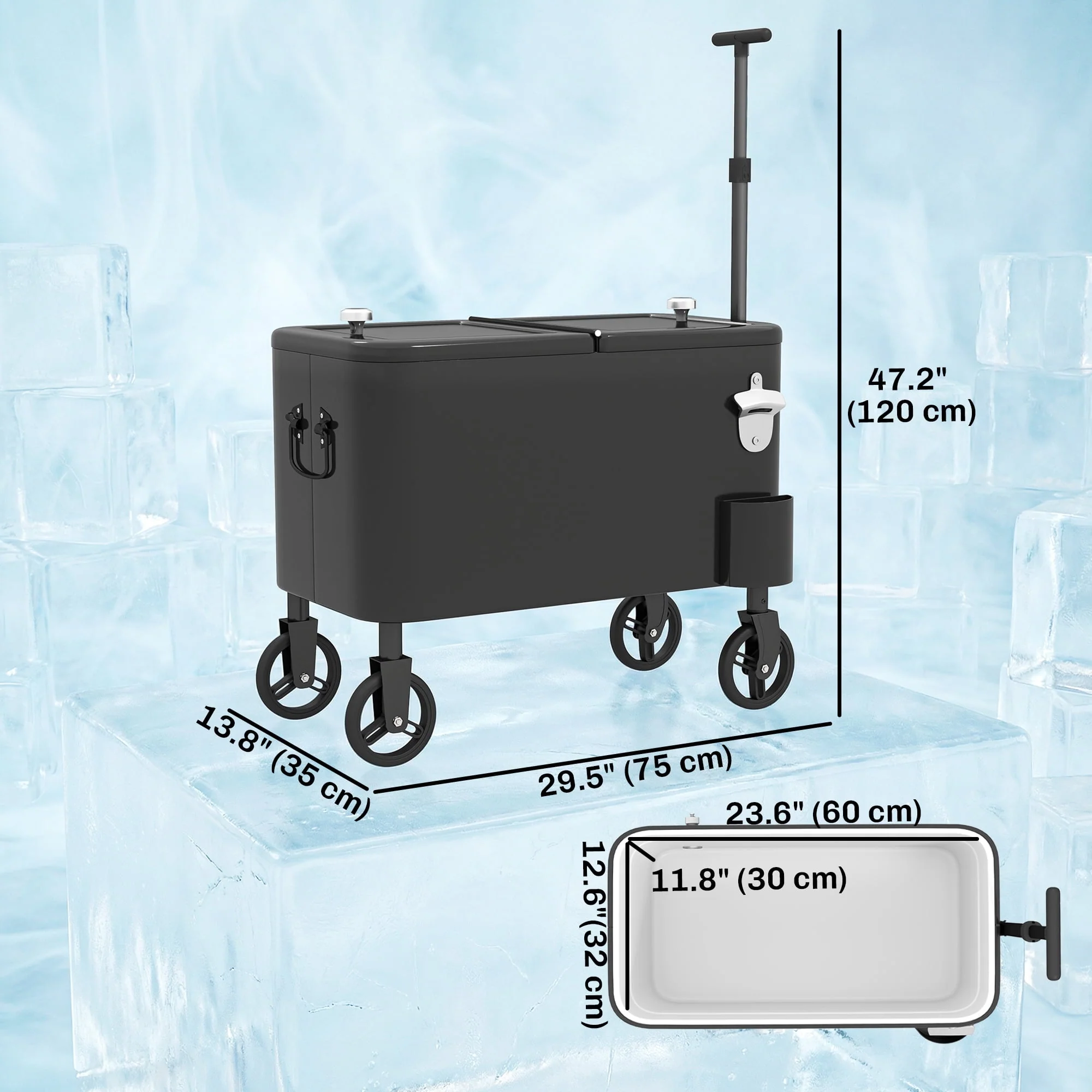 Outsunny Outdoor Patio Cooler Cart, Rolling Ice Chest with Wheels, Black