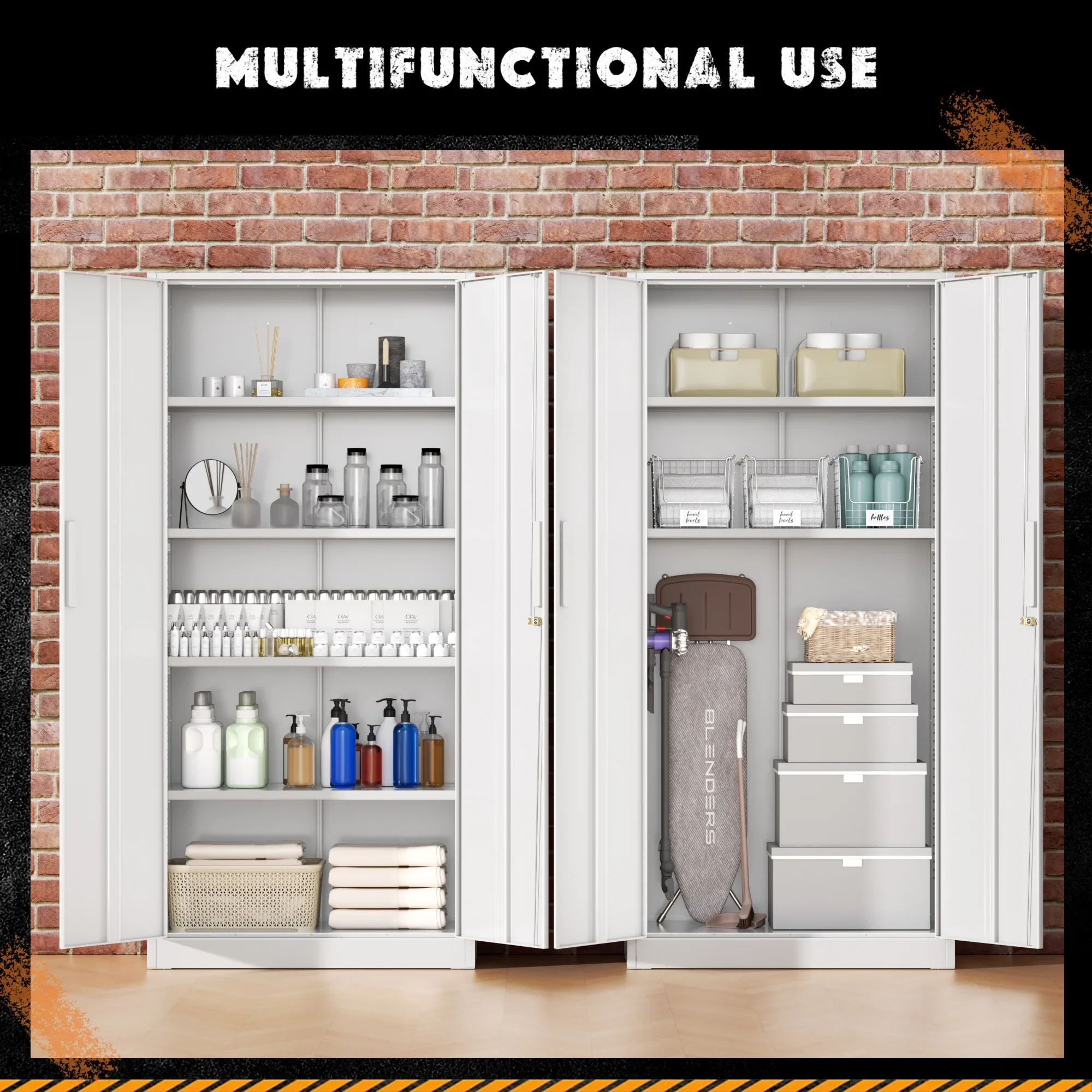 SOLAURA 71" Metal Garage Storage Cabinet with Locking Doors and Adjustable Shelves for Home, Office(Black)