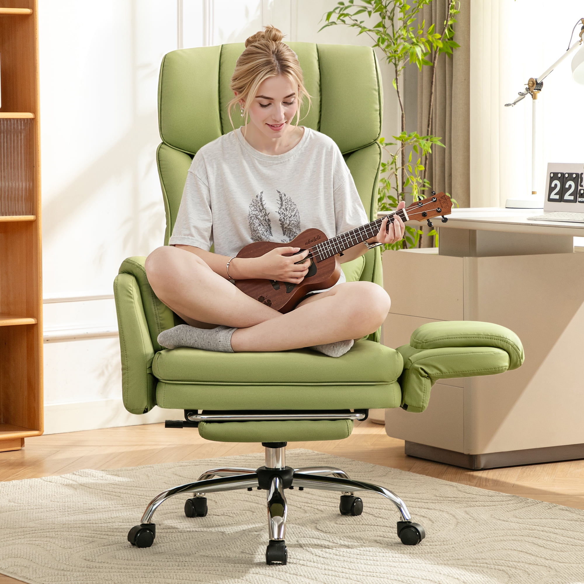 COOLHUT 500lbs Big and Tall Ergonomic Office Chair, High Back PU Leather Executive Chair with Expandable Arms, Footrest & Lumbar Pillow, Wide Seat Cushioned Computer Chair for Extra Space