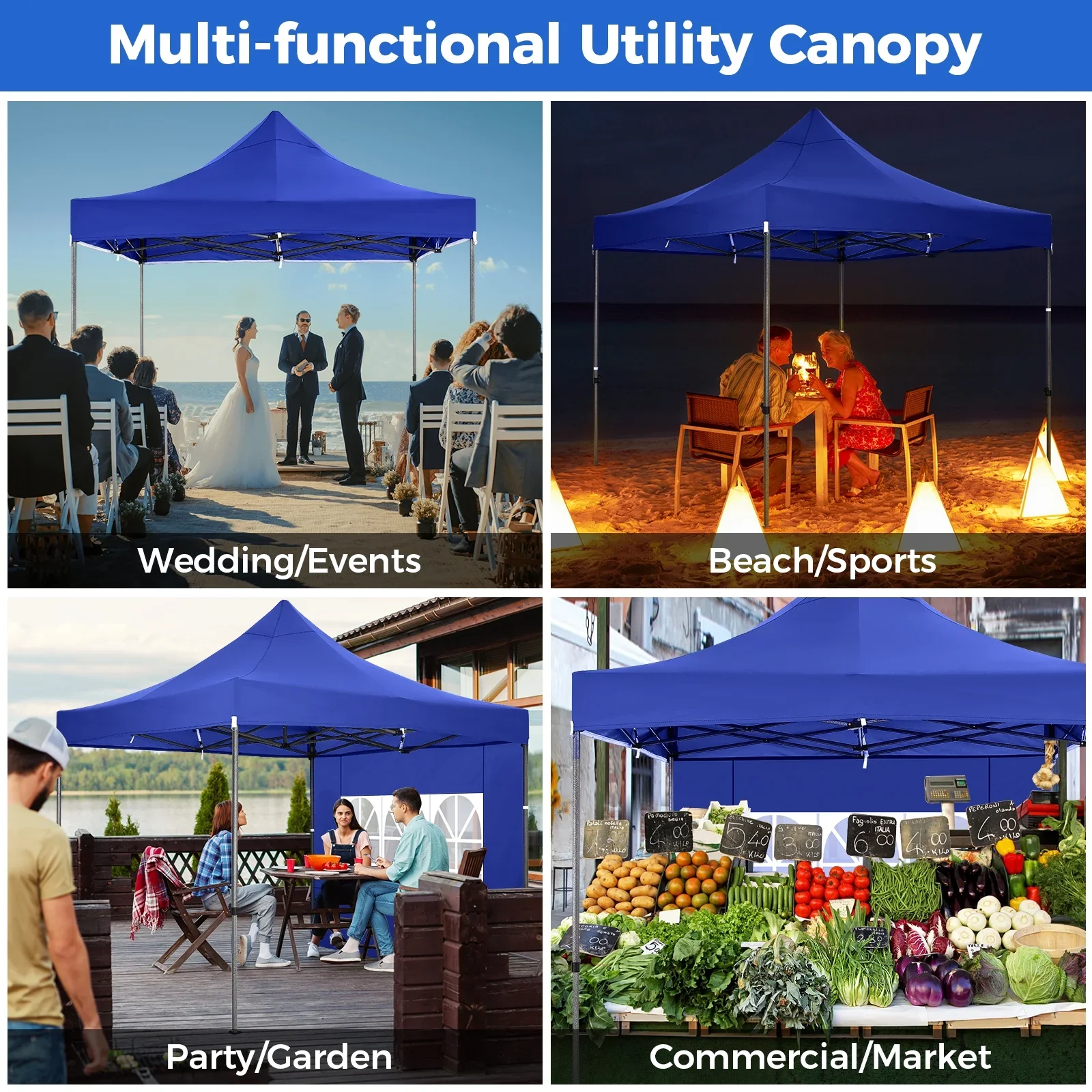 SANOPY 10'x20' Pop Up Canopy Waterproof Folding Tent Outdoor Easy Set-up Instant Tent Heavy Duty Commercial Wedding Party Shelter with 6 Removable Sidewalls, 4 Sandbags, Roller Bag, Black
