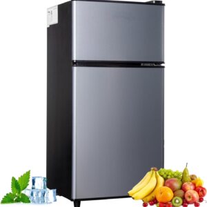 GGTB 2.5 Cu.Ft Compact Double Door Mini Fridge - Top Freezer & Bottom Refrigerator, 7-Level Precision Cooling | Ideal for Dorm, Bedroom, Office & Small Spaces