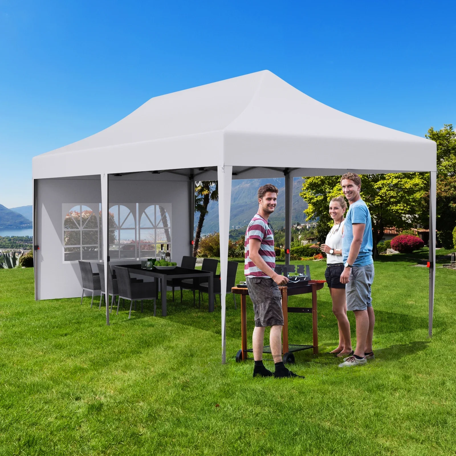 LAZY BUDDY 10'x20' Pop up Canopy Tent with 6 Sidewalls, Heavy Duty Outdoor Canopy Tent Commercial Instant Folding Sun Shelter for Party, Wedding, Camping