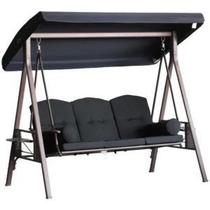 Outsunny 3 Seater Porch Swing Heavy Duty Outdoor Swing Chair, Black