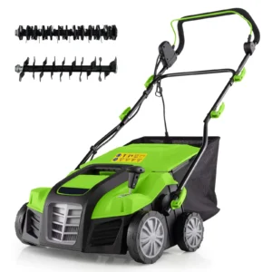IRONMAX 16-Inch Electric Dethatcher & Scarifier 15A 2-In-1 Lawn Dethatcher Green