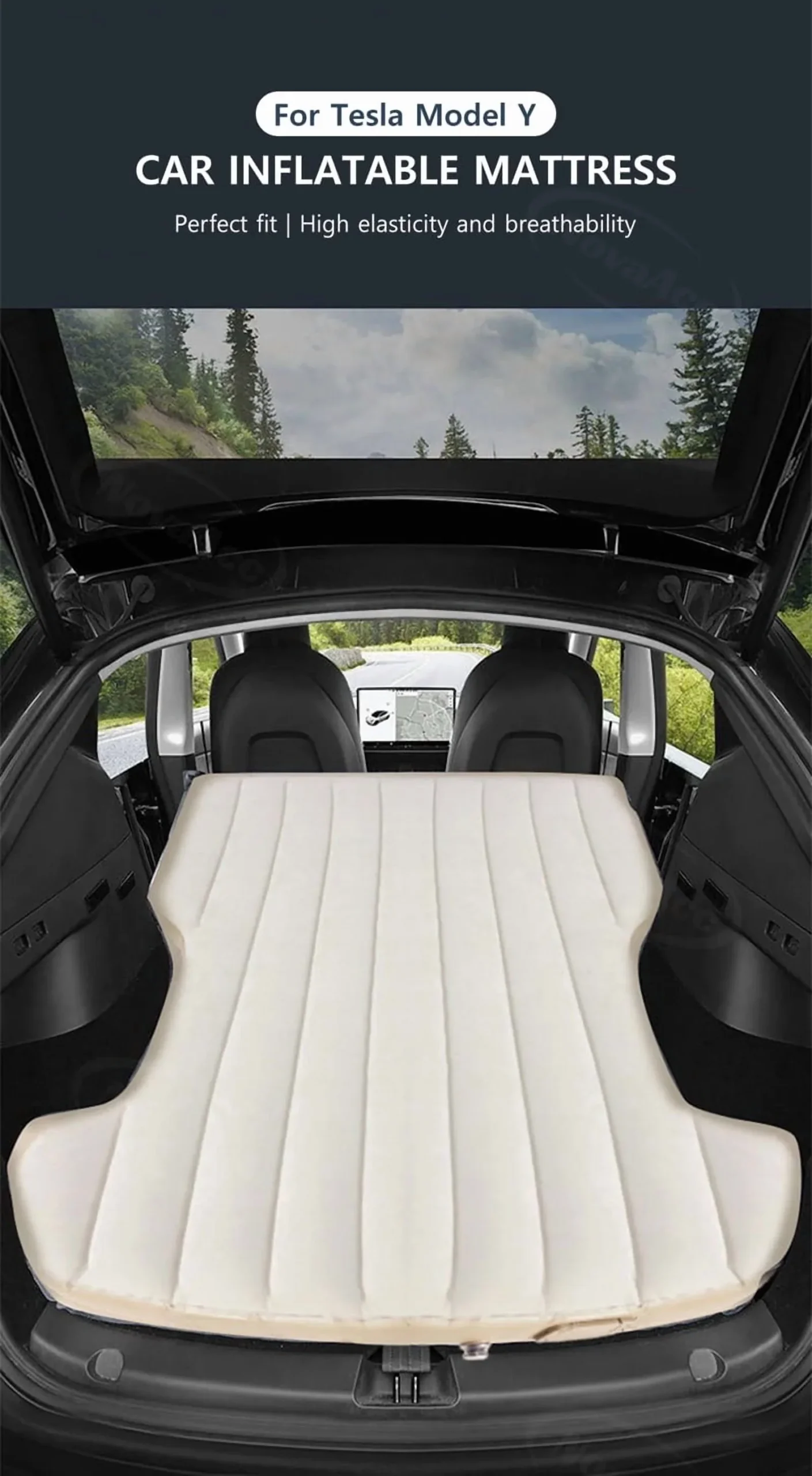Car Inflatable Mattress For Tesla Model Y Juniper 2021-2025 PVC Flocking Portable Foldable Travel Bed Outdoor Travel Camping Air Mattress