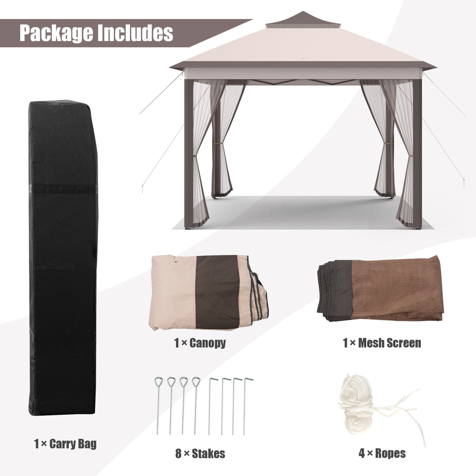 Gymax 11 x 11 ft Pop up Gazebo 2-Tier Patio Canopy Tent Shelter w/ Carrying Bag