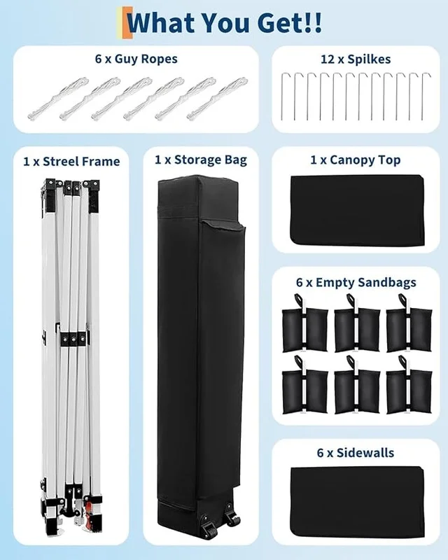 10x20 Pop Up Canopy Tent with 4 Sidewalls, Heavy Duty Outdoor Canopy UPF 50+ All Season Waterproof Commercial Street Vendors Party Tents with Roller Bag, 8 Stakes & 6 Sandbags,Khaki