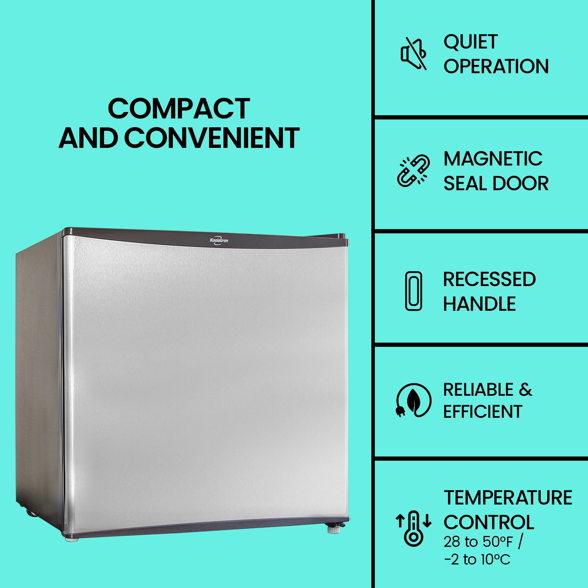 Koolatron 1.6 Cu.ft Mini Fridge with Freezer, Stainless Steel Compact Refrigerator for Home & Office