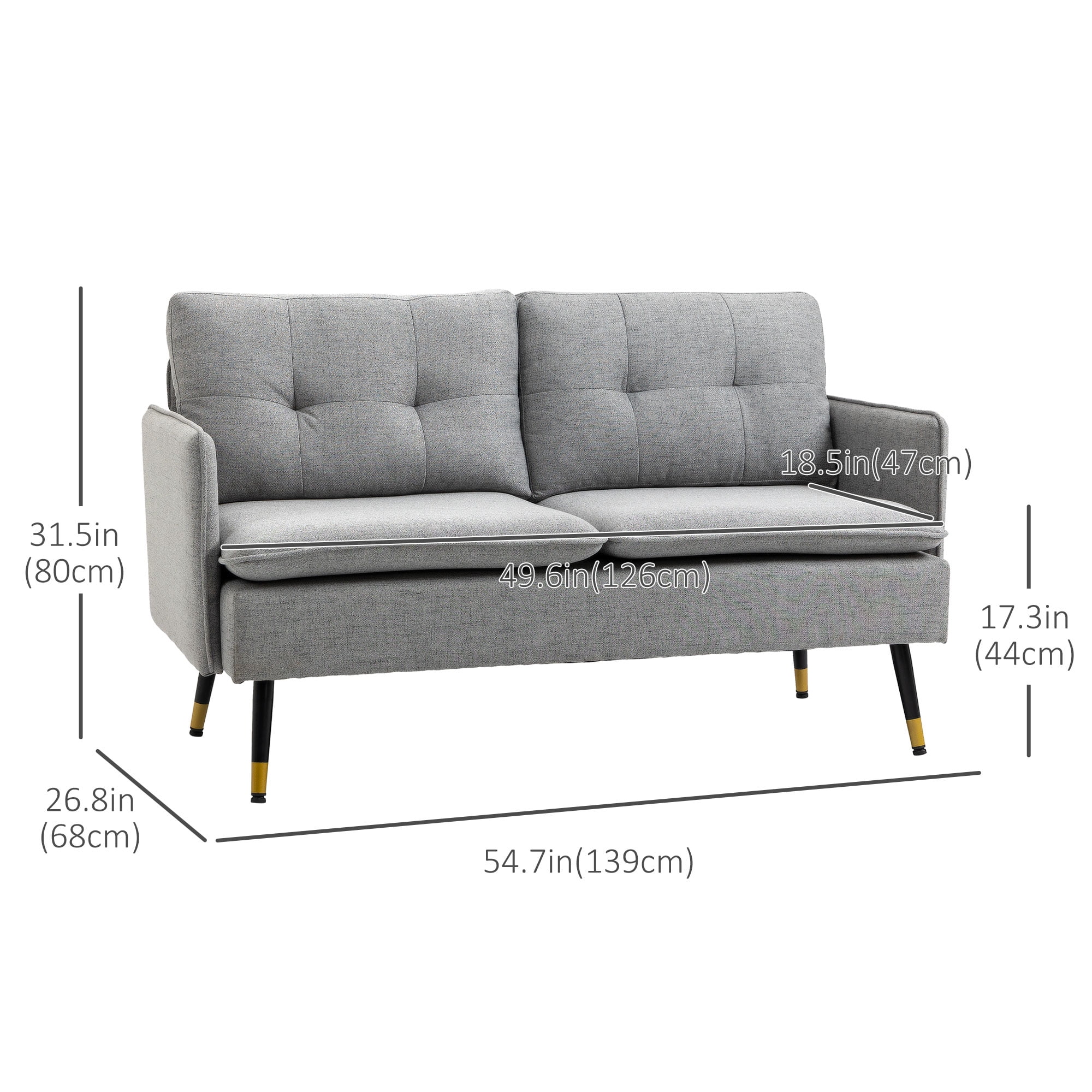 HOMCOM 55" Loveseat Sofa for Bedroom Love Seats for Small Space