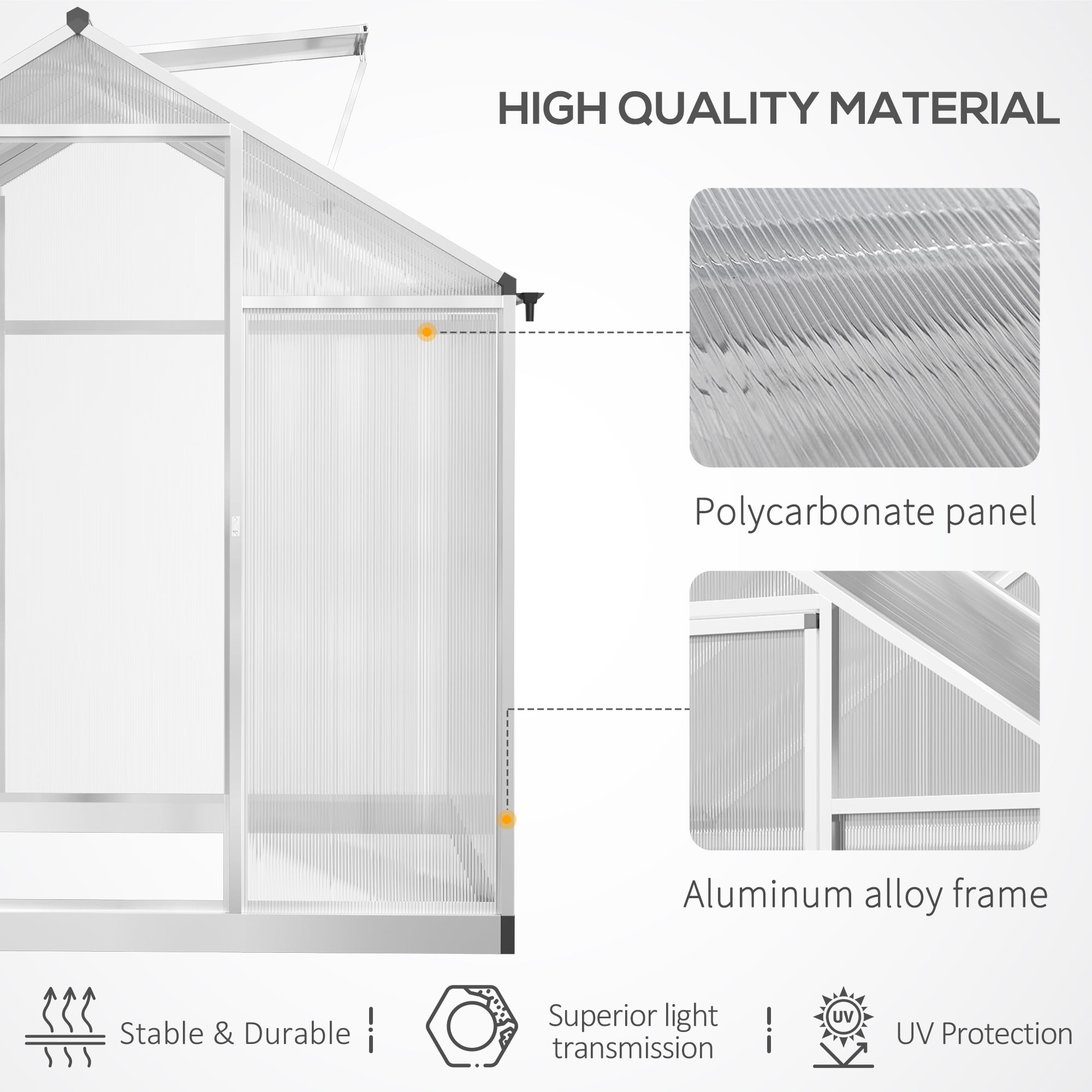 Outsunny Walk-in Garden Greenhouse Polycarbonate Panels Plants Flower Growth Shed Cold Frame Outdoor Portable Warm House Aluminum Frame