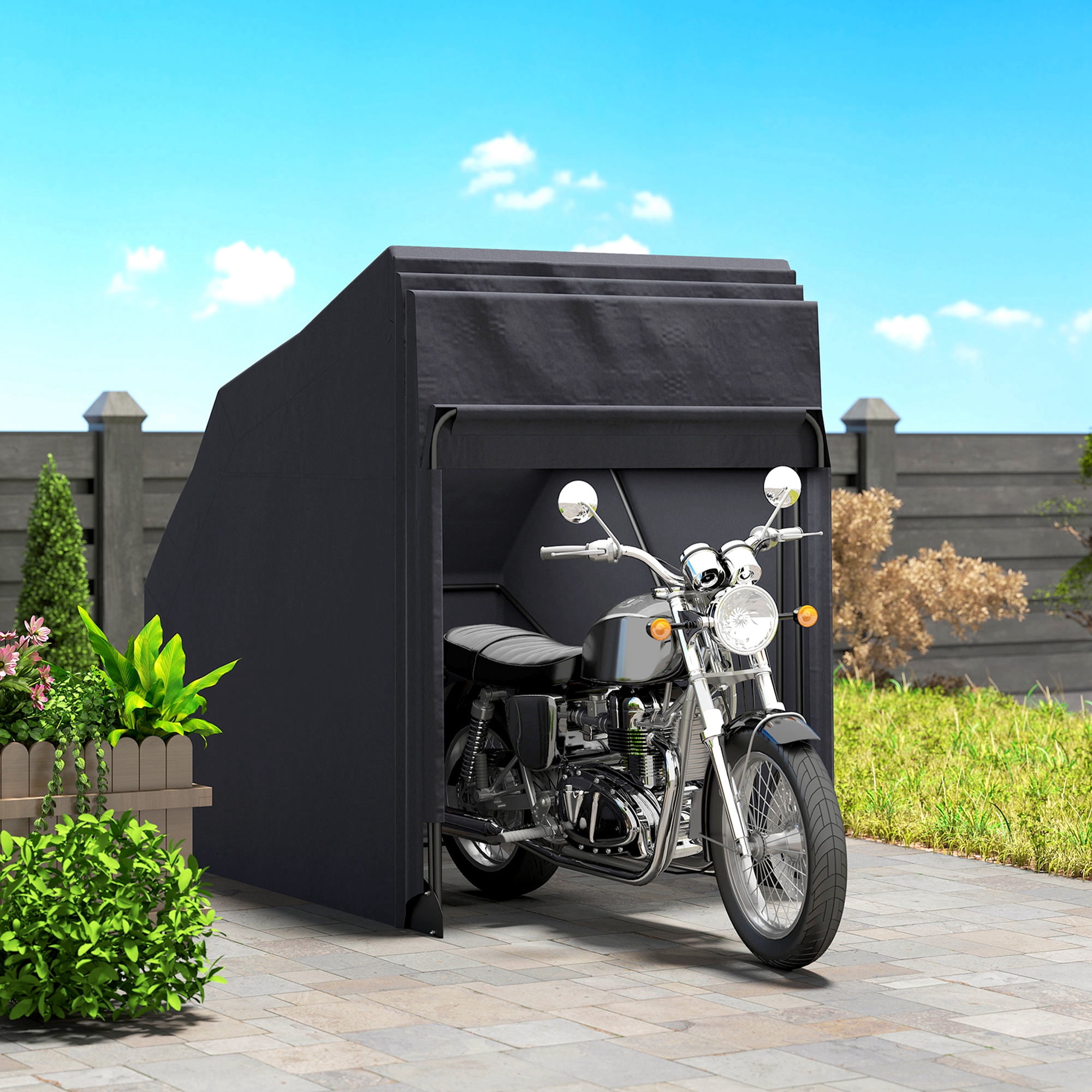 Outsunny Motorcycle Shelter, Waterproof Motorbike Cover w/ 2 Mesh Windows