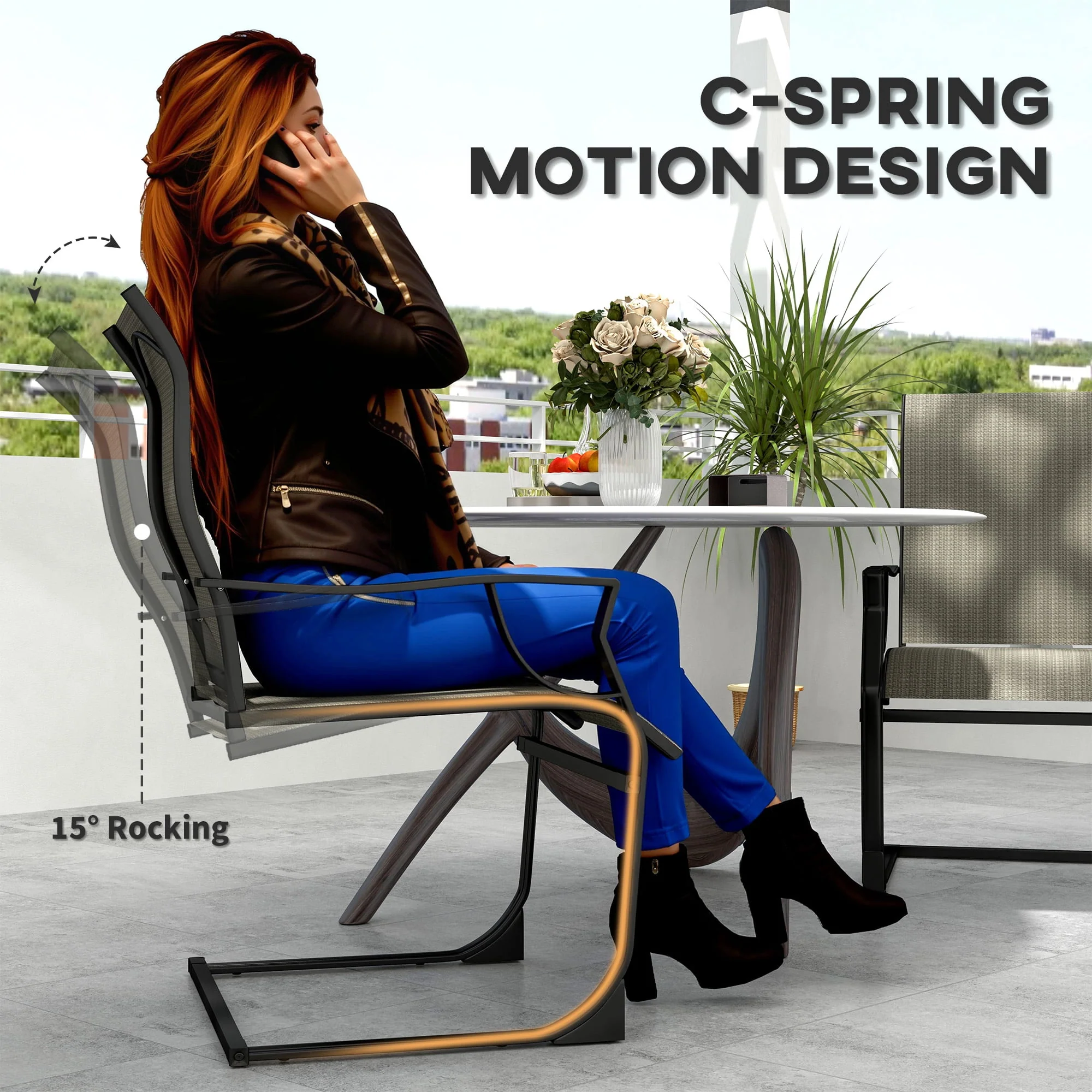 Outsunny Patio Chairs Set of 2, C Spring Motion Outdoor Dining Chairs