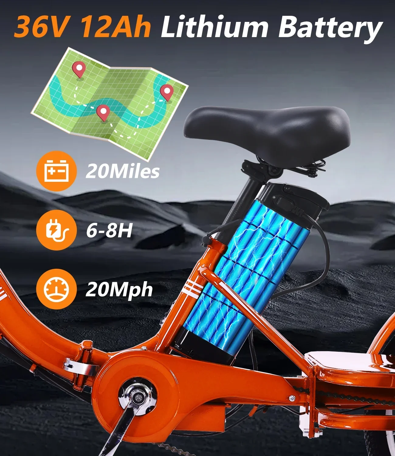 NOMIGO Electric Tricycle for Adults Folding Electric Trike 3 Wheel Electric Trike with Two-seater Large Basket Super Powerful Brushless 350W Motor 48V13AH Lithium Battery Max 20MPH E-Tricycle Orange