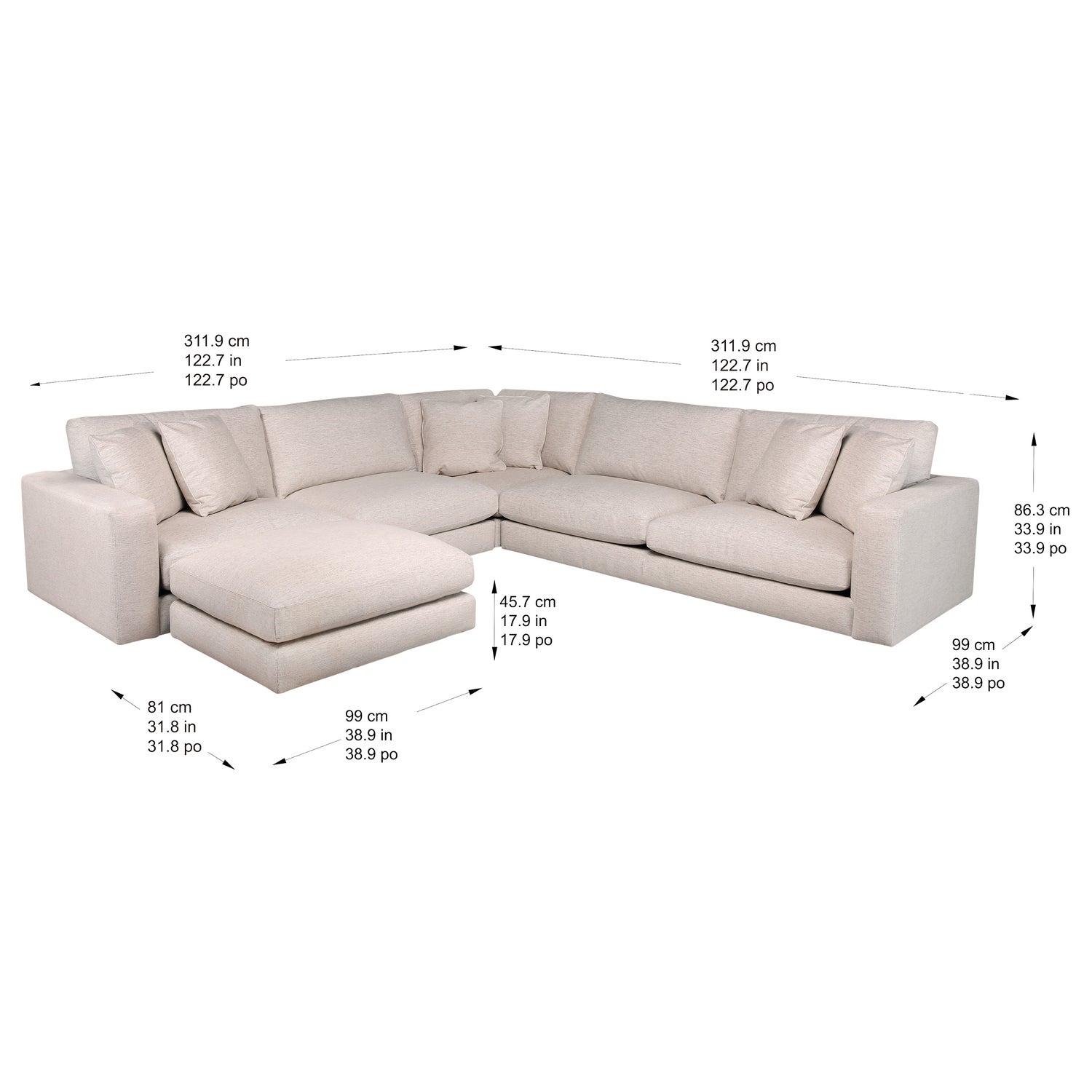 Nice Link Whitley 4-piece Fabric Sectional with Ottoman