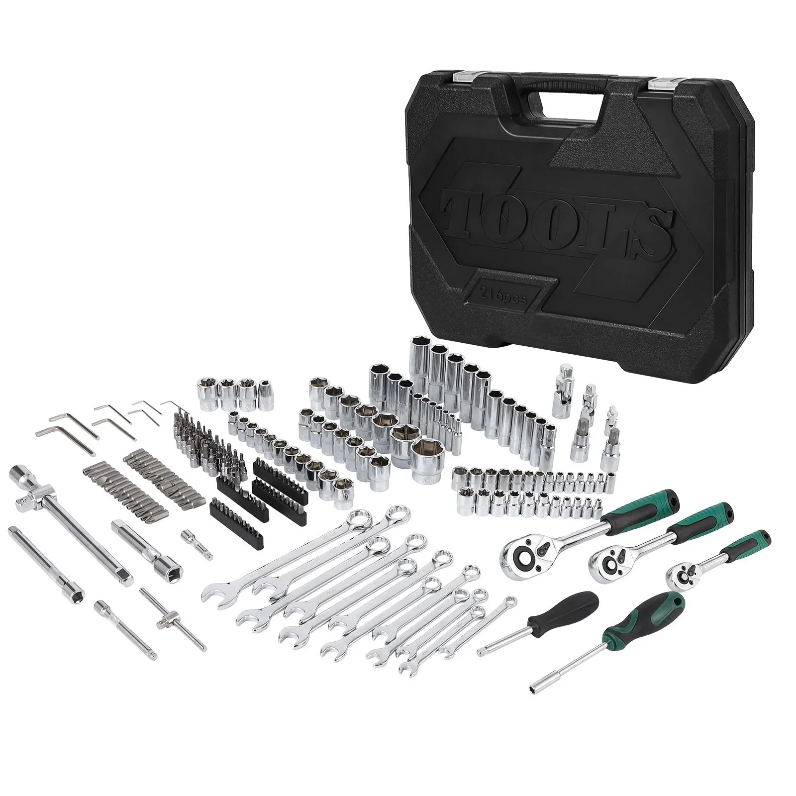 Mechanics Tools Kit and Socket Set, 1/2" ,1/4" & 3/8" Drive, 216-Piece