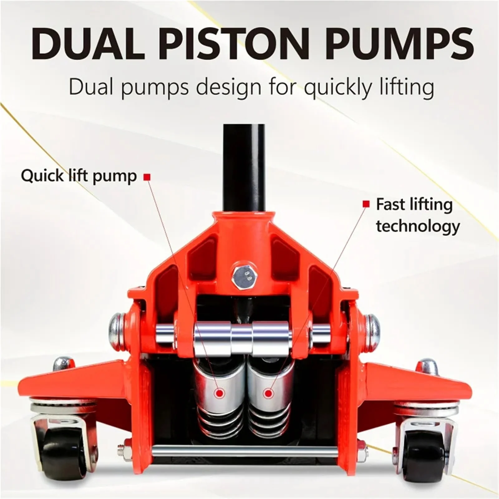 4t Low Profile Jack, Red And Black, Ultra Low Floor Jack With Dual Pistons Quick Lift Pump, Car Jack Hydraulic AutoLifts For Hom ,Easy to Operate