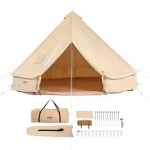 VEVOR Canvas Bell Tent, 4 Seasons 5 m/16.4 ft Yurt Tent, Canvas Tent for Camping with Stove Jack, Breathable Tent Holds up to 8 People, Family Camping Outdoor Hunting Party