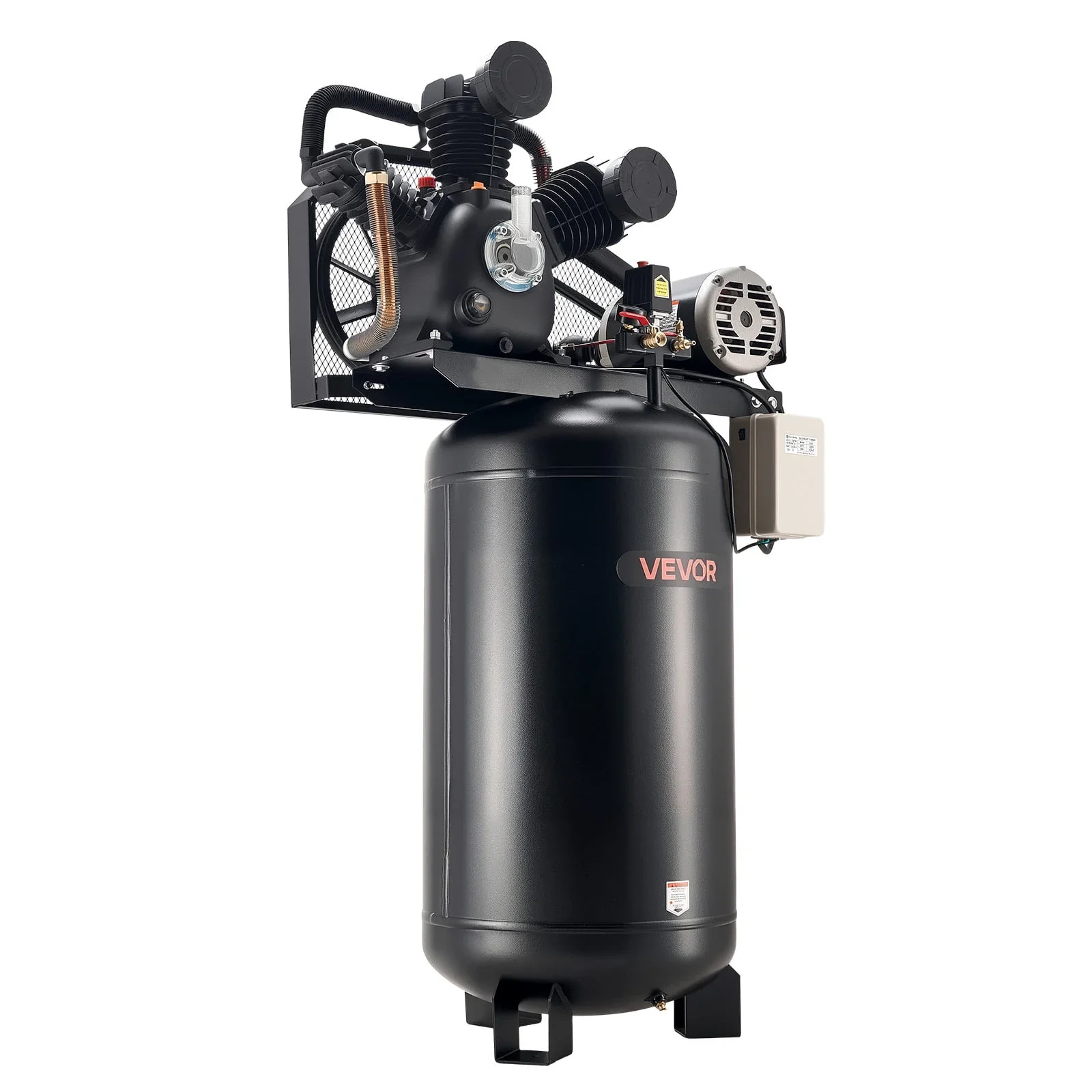 VEVOR 80 Gallons Heavy-Duty Air Compressor, 10HP 17 SCFM at 90PSI Air Compressors Max 175PSI, Oil-Lubricated Compressor Tank(230V 3-Phase, No Plug)
