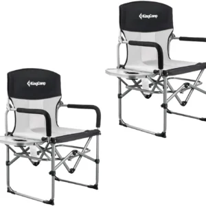 KingCamp 2 Pack Camping Chair Clearance Heavy Duty Folding Mesh with Handle and Side Table for Adult, Black