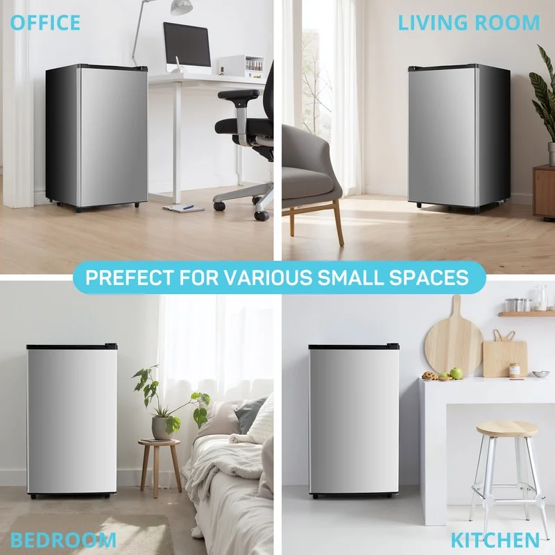 Sybels 3.2 Cu.Ft Mini Fridge with Freezer, Compact Single Door, Adjustable Thermostat & Low Noise, Perfect for Bedroom, Dorm, Office, Black