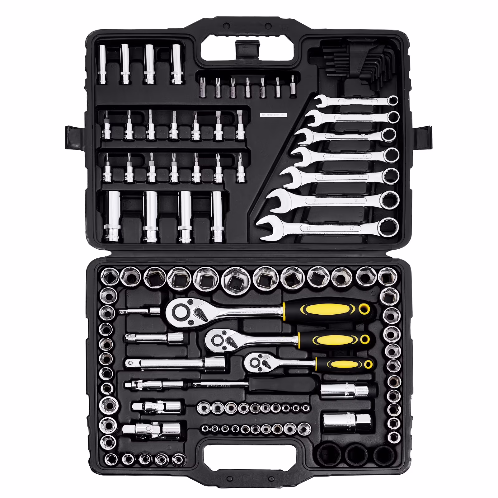 VEVOR 121-Piece Mechanics Tool Set, 1/4" 3/8" 1/2" Drive Sockets, SAE and Metric Mechanic Tool Kit with Bits, Wrenches, Ratchet Handle, Accessories, and Plastic Storage Case, for Automotive Repair