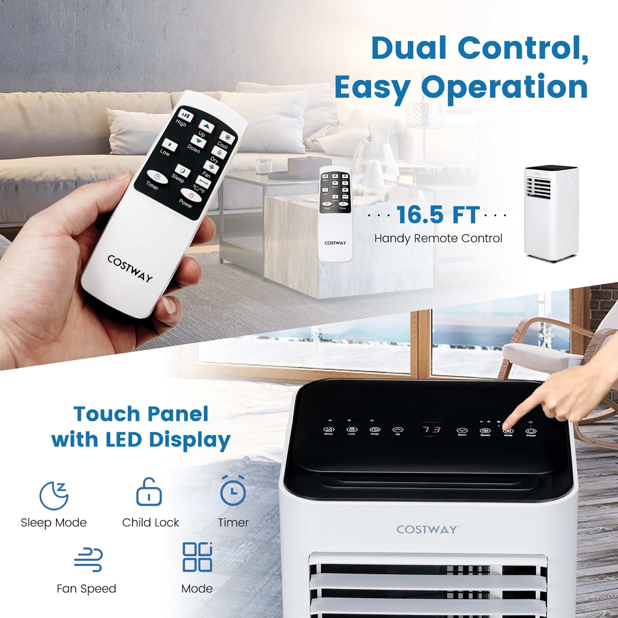 Costway 10000 BTU Portable Air Conditioner 4-in-1 AC with Cool Fan Dehumidifier Sleep Mode