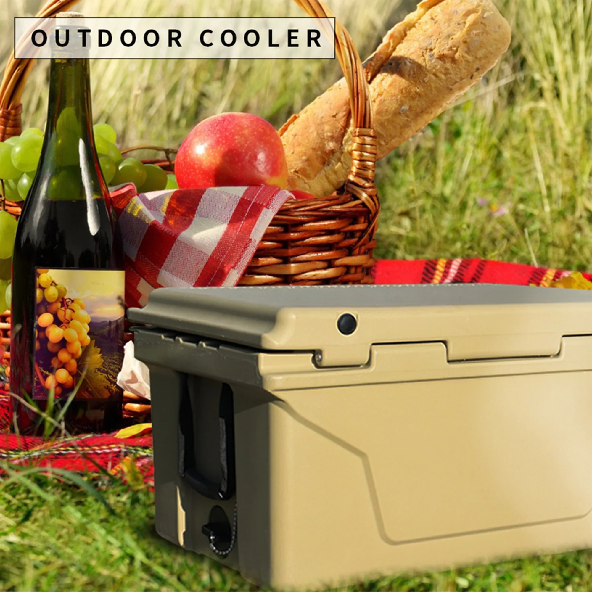 Segmart 65QT Hard Insulated Portable Cooler for Camping, Ultra-Light Insulated Ice Chest Box with 2 Wheels, Leak-Proof Cooler for Drink, Beverage, Beach, Camping, Picnic, Barbecue, Khaki