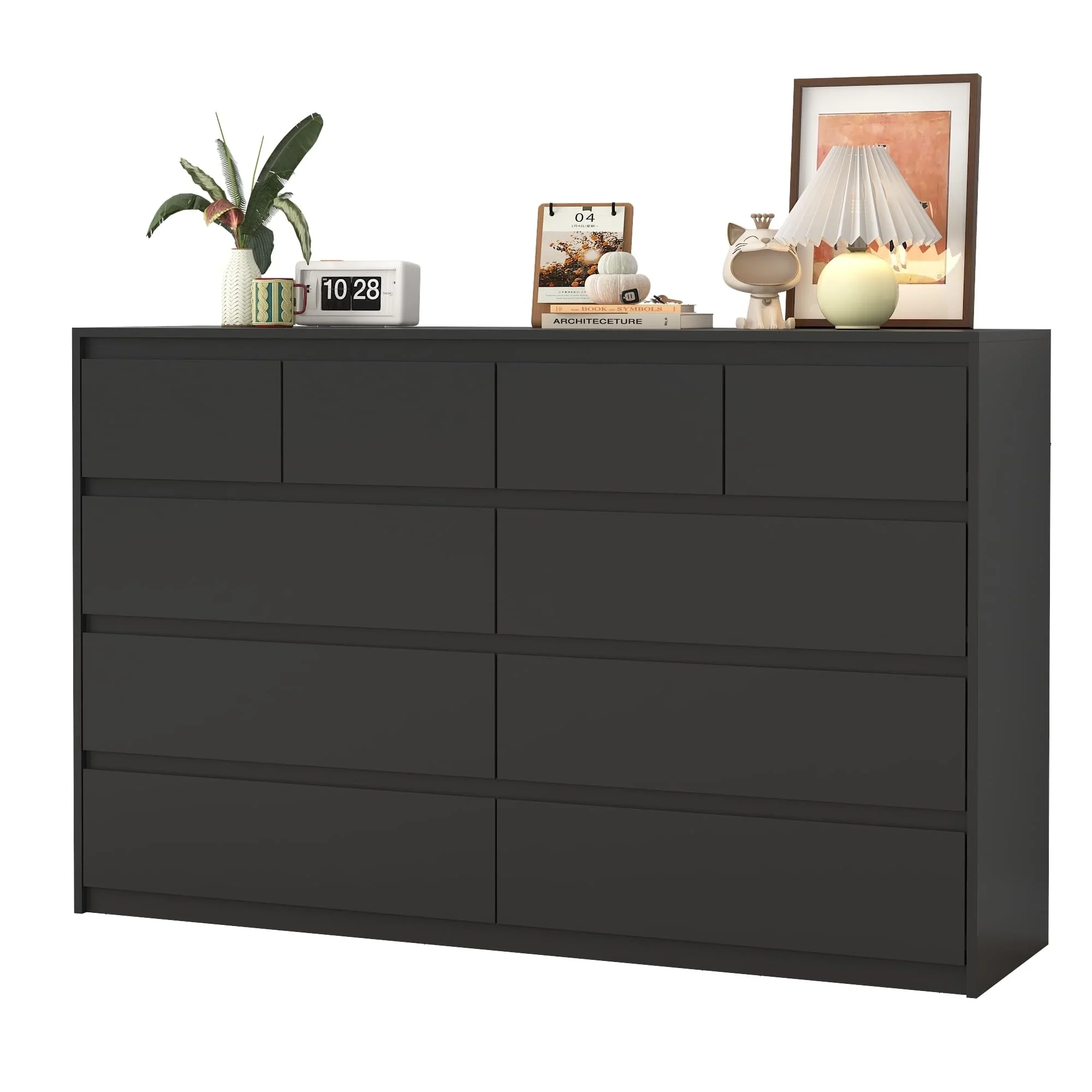 ChVans Black 9 Drawers Dresser with Charging Station, 63" Long Modern Dresser with 9 Drawers for Bedroom, Large Wood Chest of Drawers Handle Free, Dresser for Bedroom, Living Room, Hallway