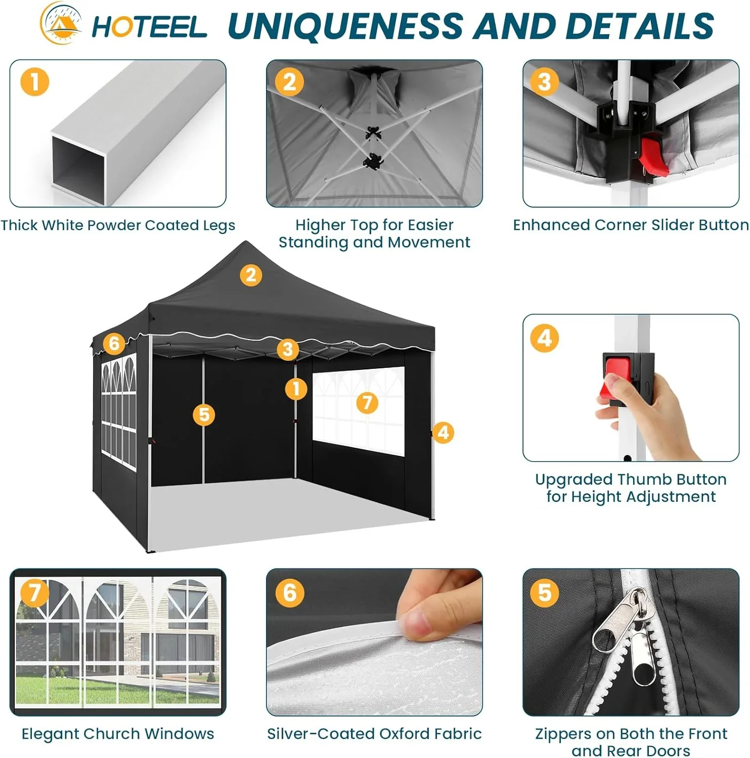 COBIZI 10X20 Pop up Canopy Tent with 6 Removable Side Walls Heavy Duty,Waterproof Adjustable Outdoor Event Party tent Parties,Commercial Instant Portable,Weddings,Camping,with Wheeled Bag,Gray