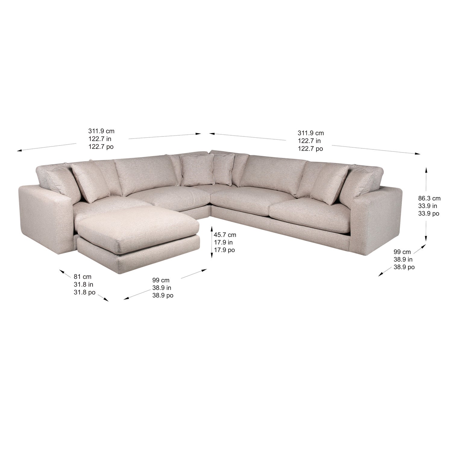 Nice Link Whitley 4-piece Fabric Sectional with Ottoman