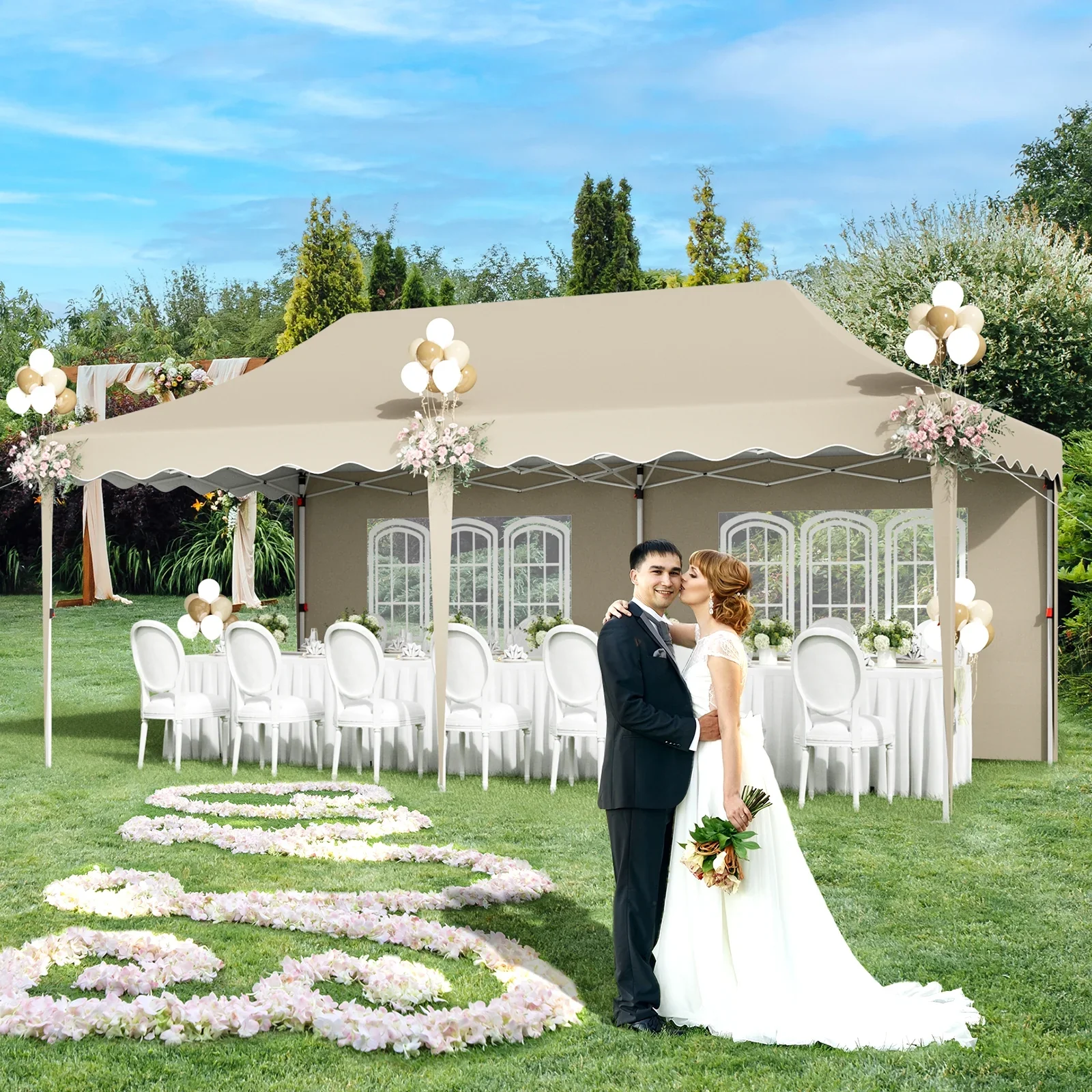 LAZY BUDDY 10'x20' Pop up Canopy Tent with 6 Sidewalls, Heavy Duty Outdoor Canopy Tent Commercial Instant Folding Sun Shelter for Party, Wedding, Camping