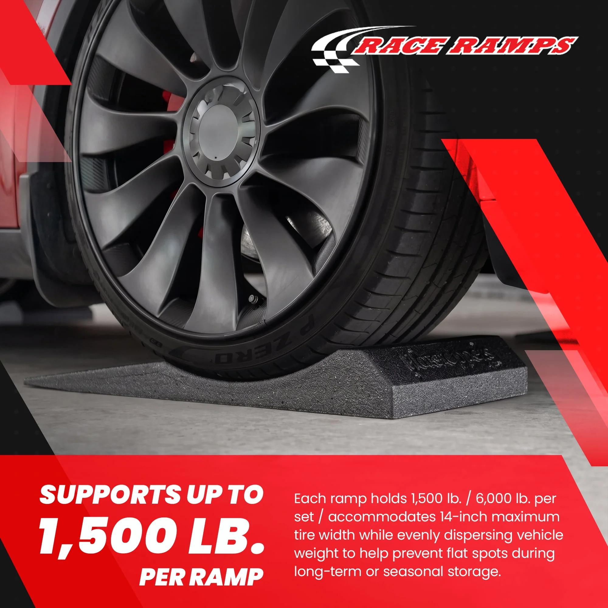 Race Ramps Supercar FlatStoppers, Tire Car Ramps for Storage, 16" Wide, Set of 4