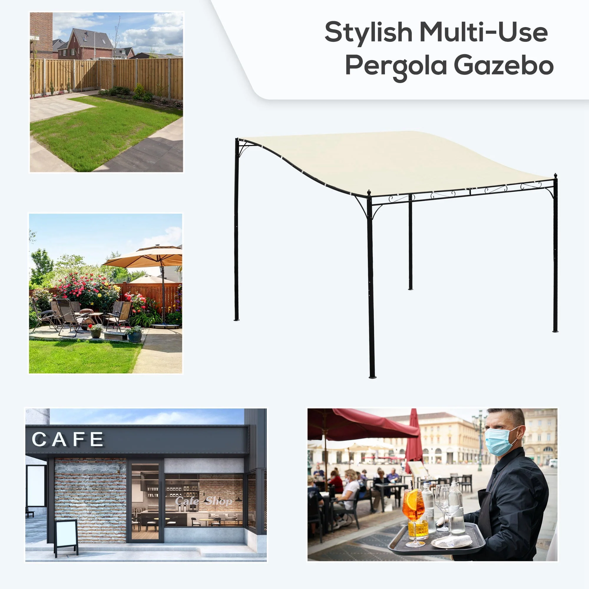 Outsunny 10'x10' Steel Pergola Gazebo Canopy Patio Outdoor Portable Sun Shelter Door Porch Cover Cream White