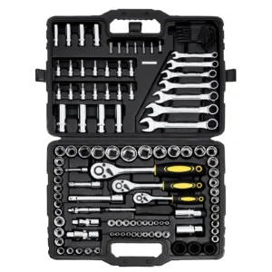 KFFKFF 121-Piece Mechanics Tool Set, 1/4" 3/8" 1/2" Drive Sockets, SAE and Metric Mechanic Tool Kit with Bits, Wrenches, Ratchet Handle, Accessories