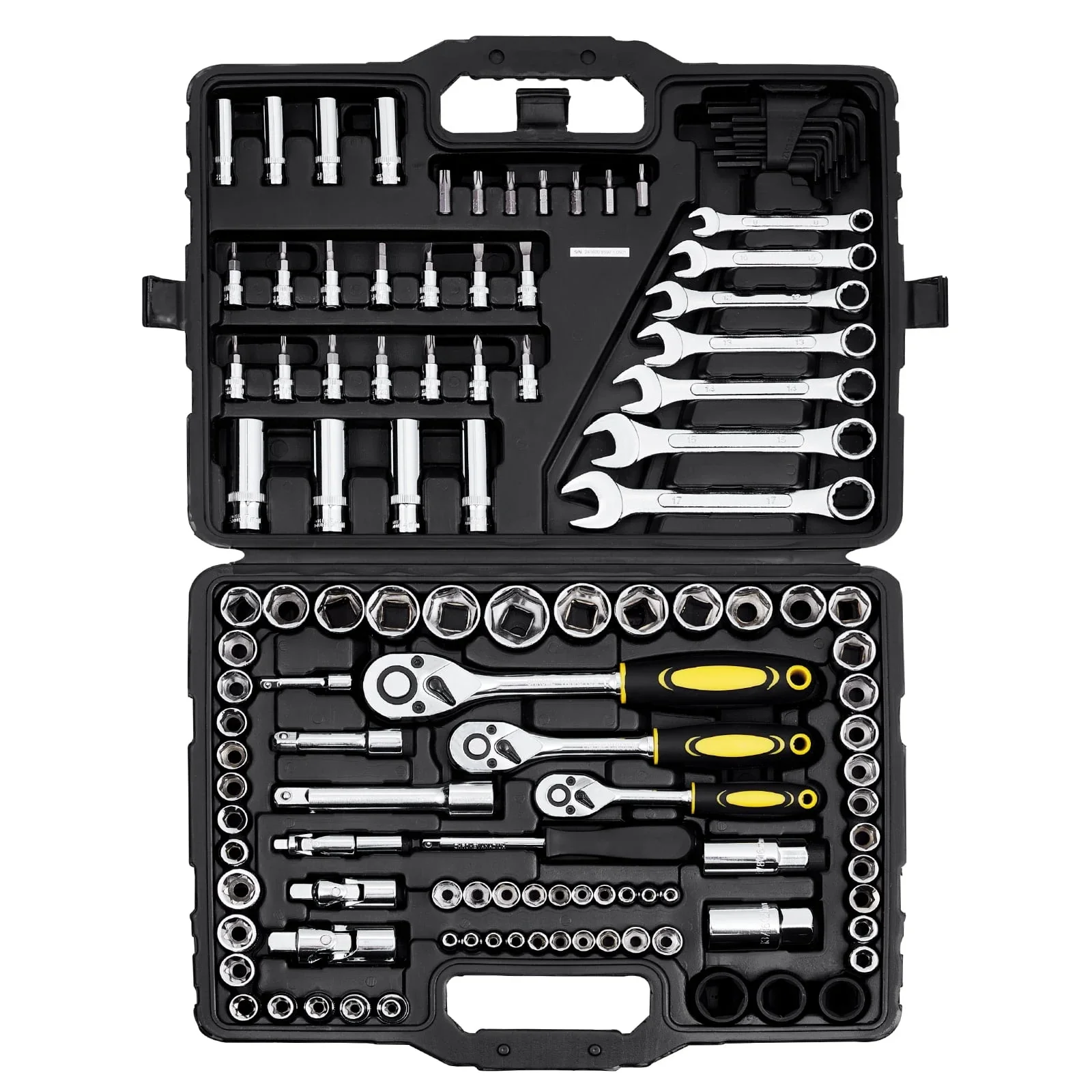 KFFKFF 121-Piece Mechanics Tool Set, 1/4" 3/8" 1/2" Drive Sockets, SAE and Metric Mechanic Tool Kit with Bits, Wrenches, Ratchet Handle, Accessories