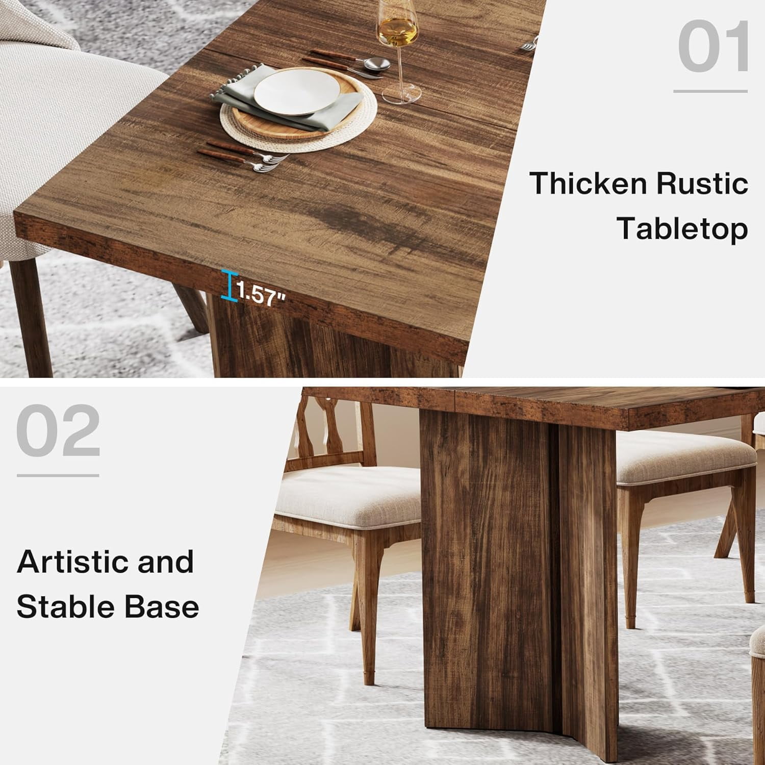 Tribesigns 63" Dining Table, Rustic Wood Dinner Eating Table for Kitchen, Dining Room
