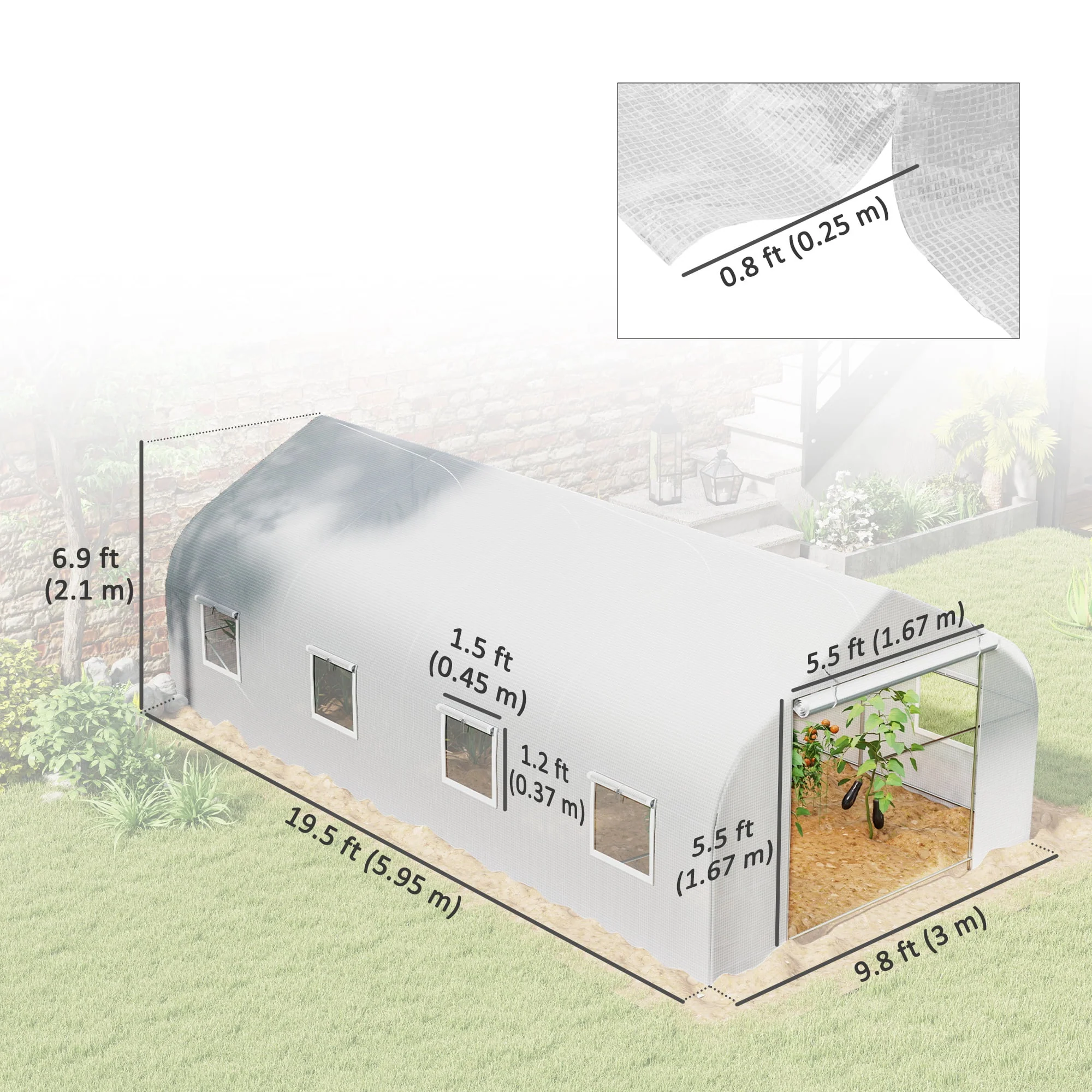 Outsunny 20x10x7ft Walk-in Steeple Greenhouse Outdoor Backyard Plant Seed Growth Shed Tunnel Warm House with 2 Anchor Way Green