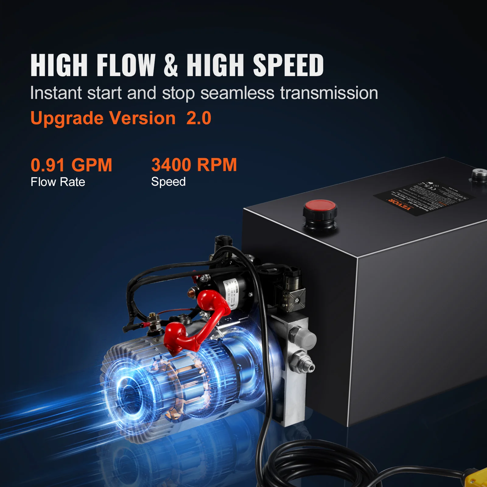 VEVOR Hydraulic Pump, 15 Quart Hydraulic Power Unit, Double Acting Dump Trailer Pump, 0.91 GPM Flow Rate, 3200 PSI Max Relief Pressure, DC 12V Hydraulic Pump for Dump Trailer Car Lifting